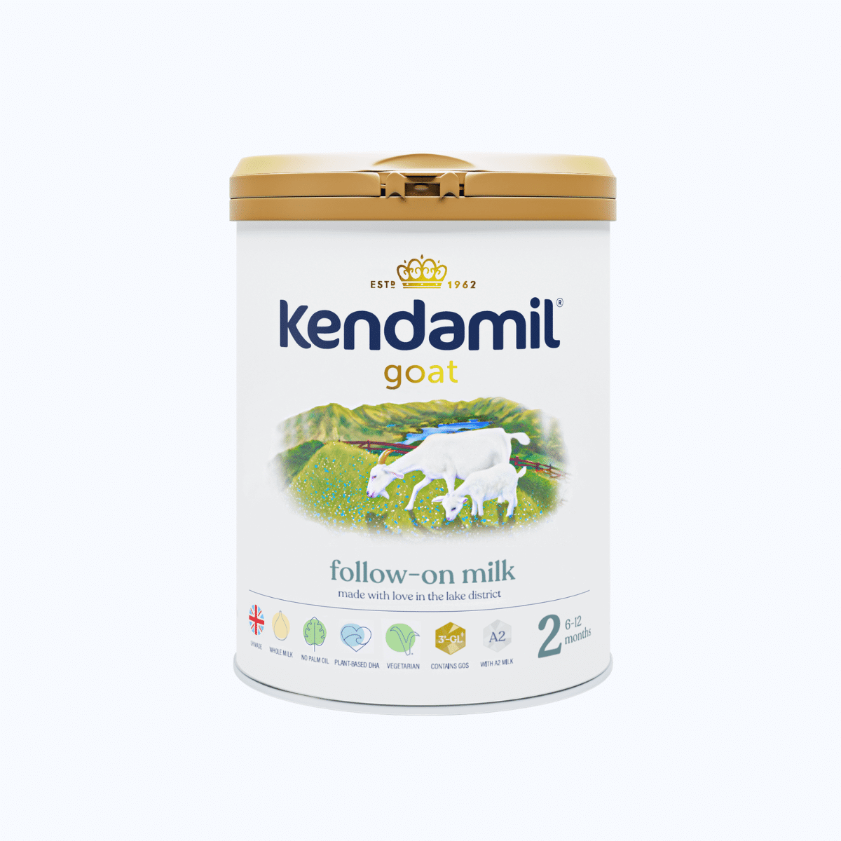 The goat milk follow on formula, suitable for 6 month year old babies and onwards by Kendamil.
